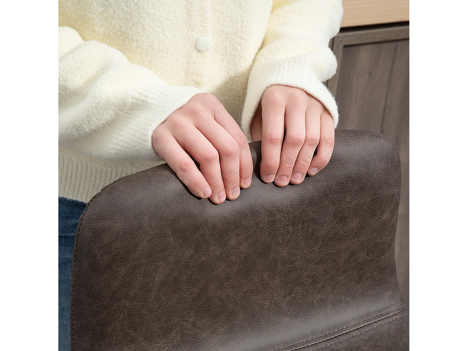 Set 2 sgabelli da bar con schienale basso e poggiapiedi in pu marrone