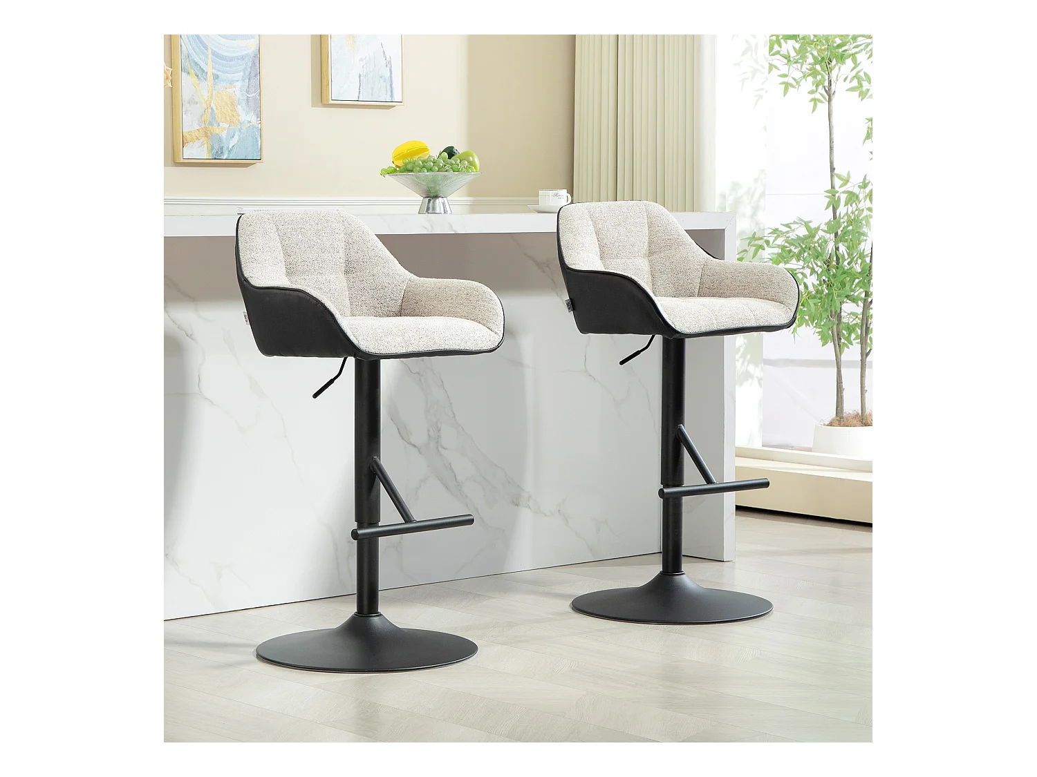 Set 2 sgabelli moderni regolabili con schienale braccioli nero grigio