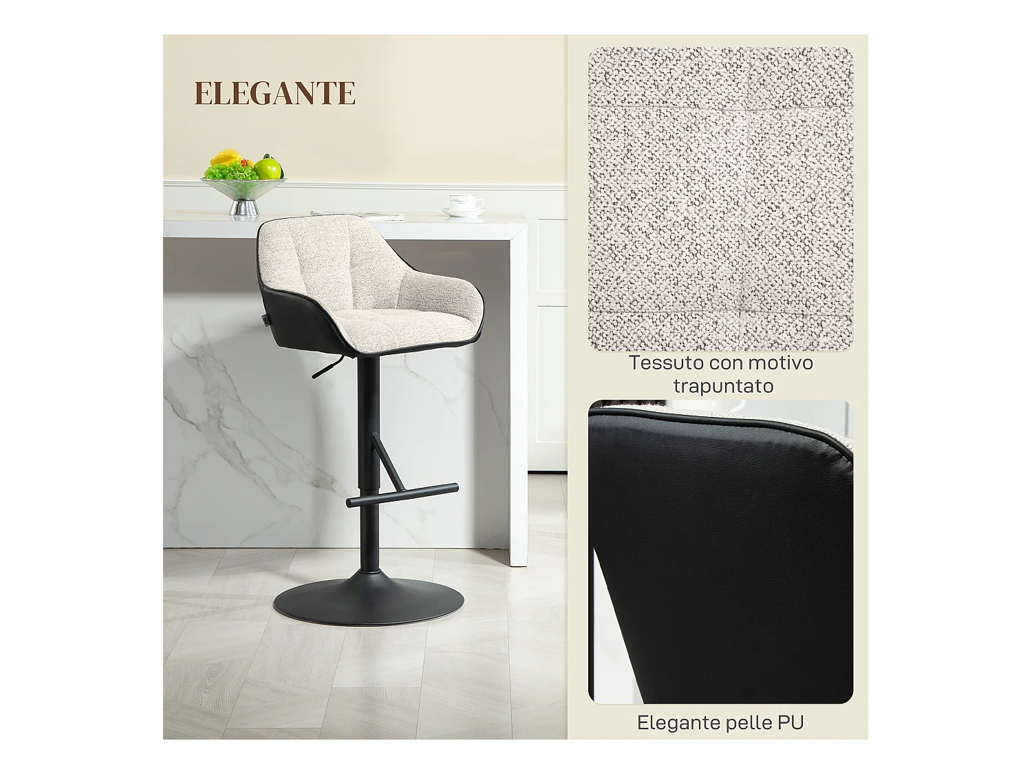 Set 2 sgabelli moderni regolabili con schienale braccioli nero grigio