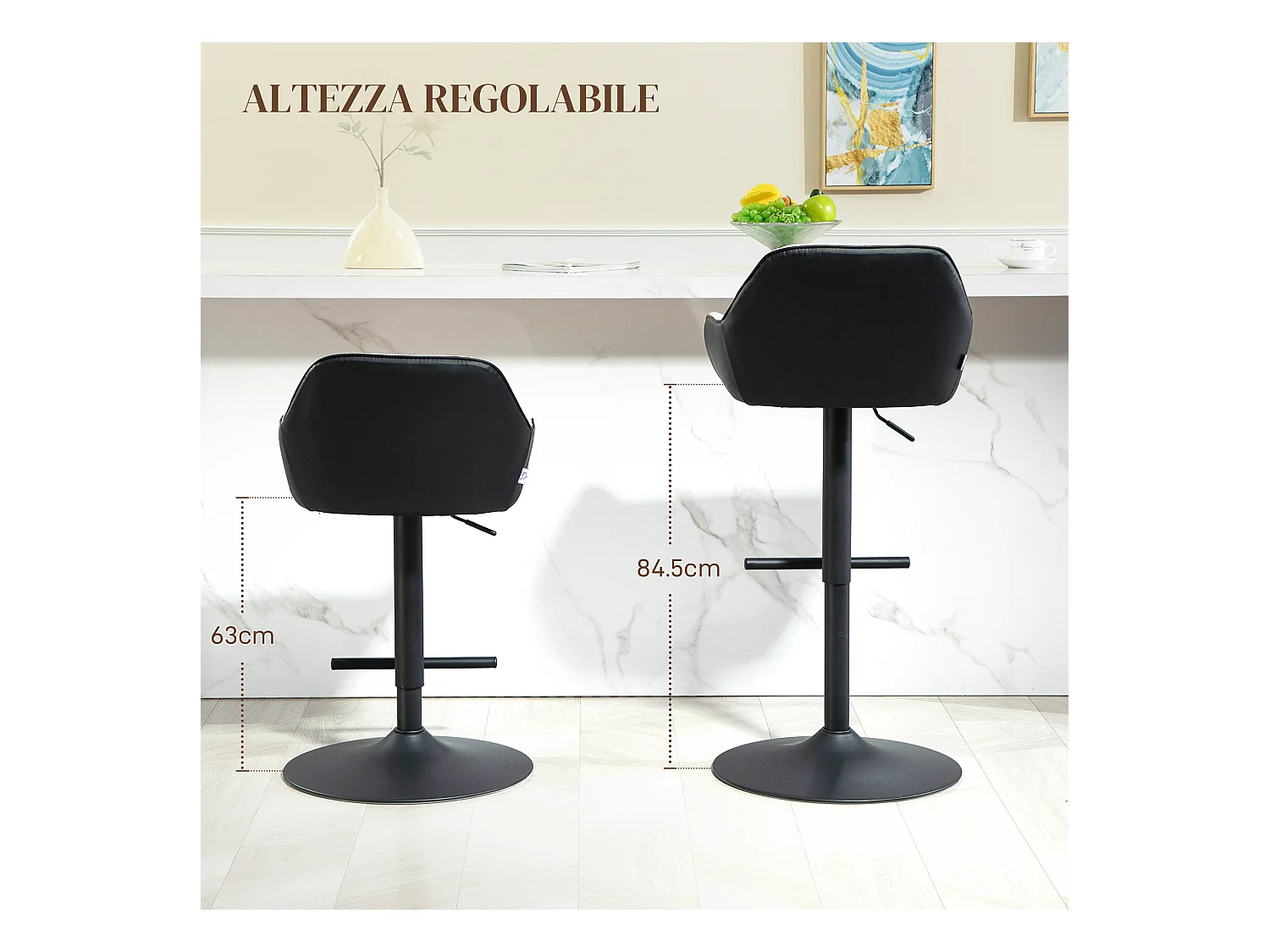 Set 2 sgabelli moderni regolabili con schienale braccioli nero grigio