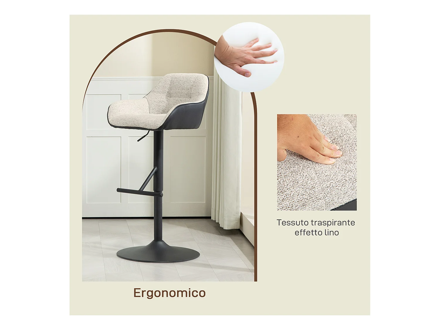 Set 2 sgabelli moderni regolabili con schienale braccioli nero grigio