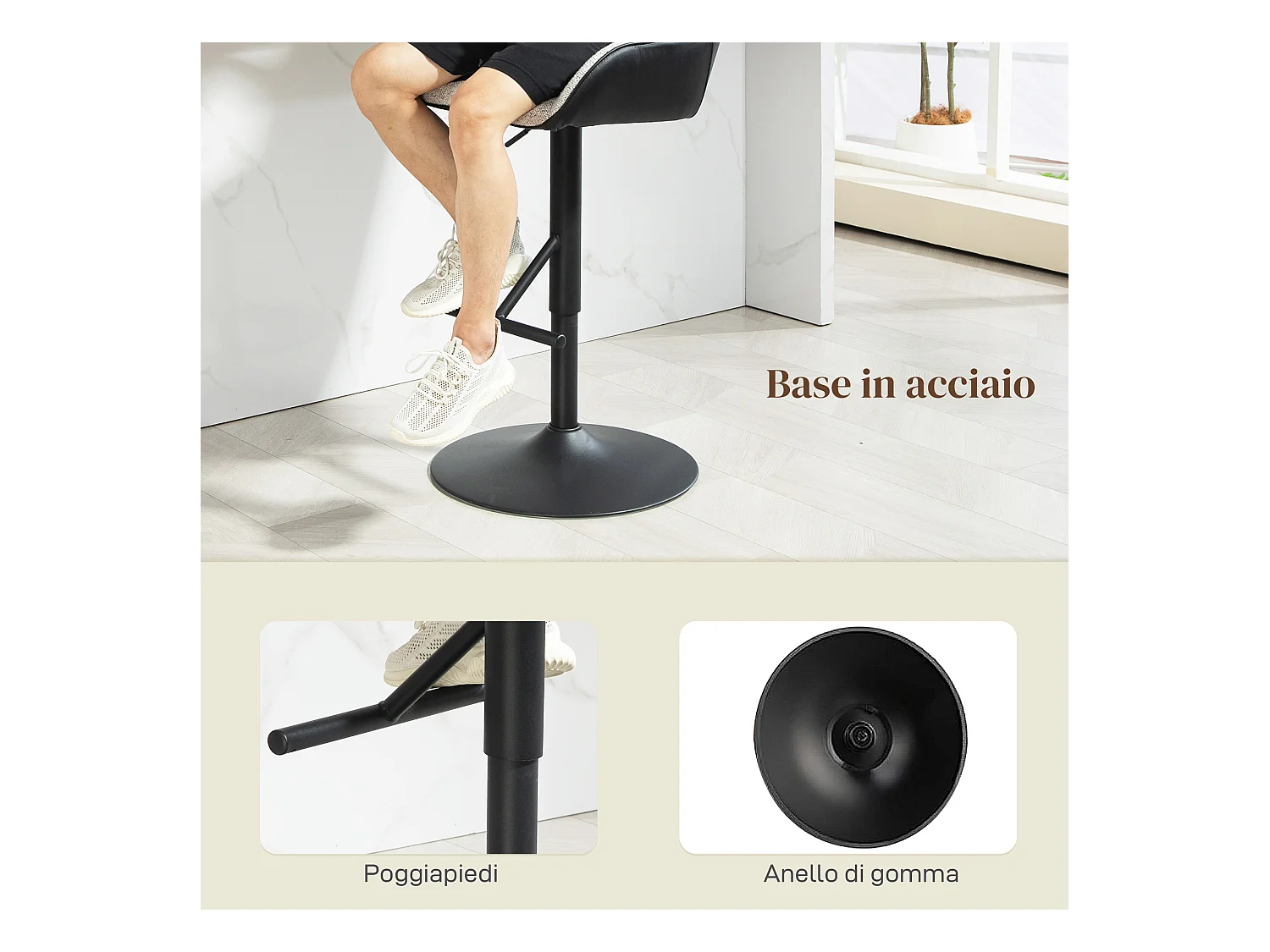 Set 2 sgabelli moderni regolabili con schienale braccioli nero grigio