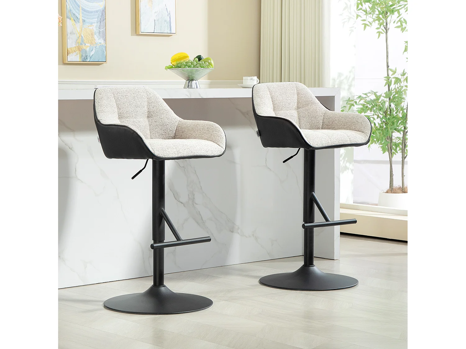 Set 2 sgabelli moderni regolabili con schienale braccioli nero grigio