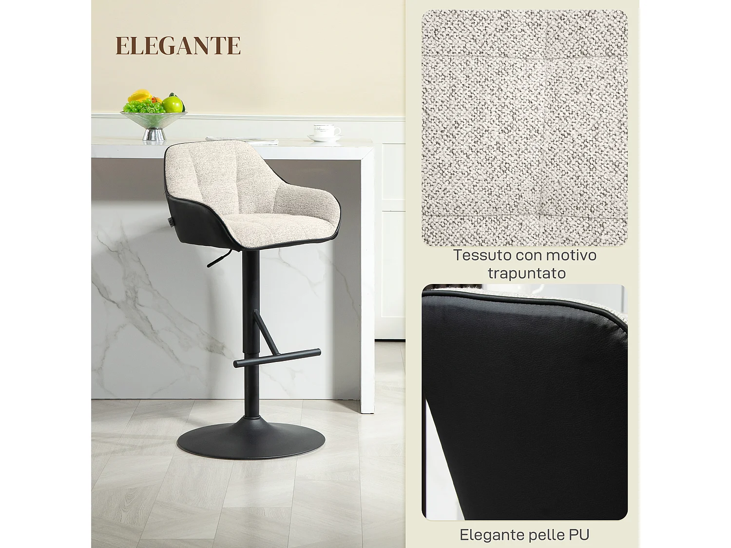 Set 2 sgabelli moderni regolabili con schienale braccioli nero grigio