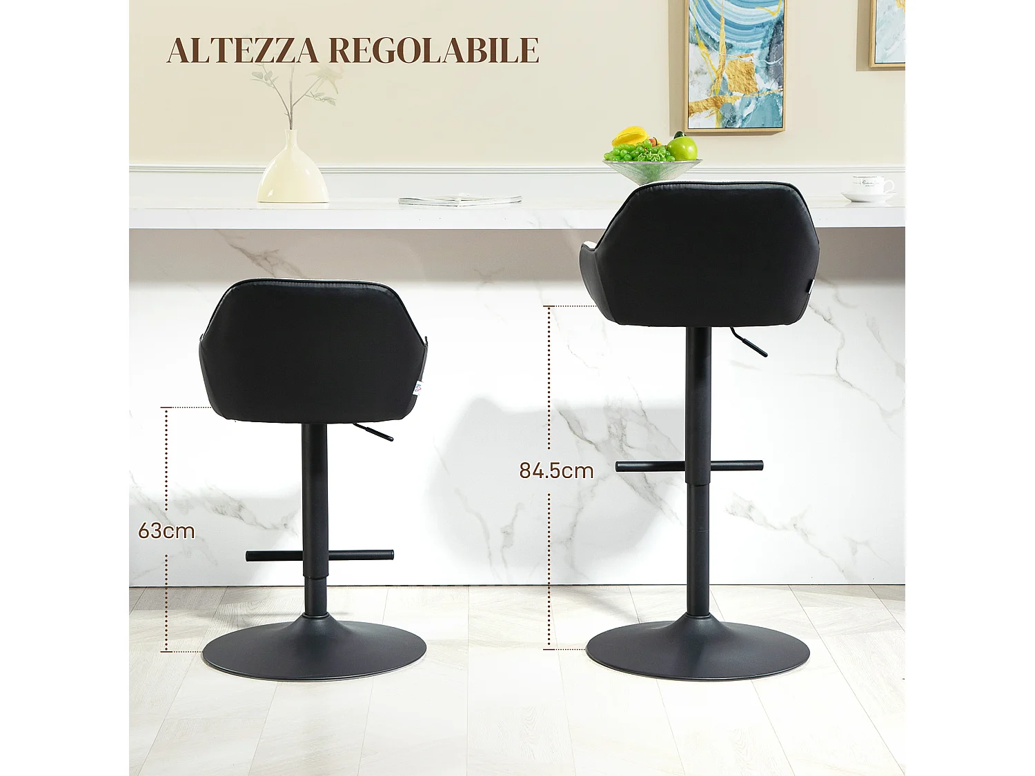 Set 2 sgabelli moderni regolabili con schienale braccioli nero grigio