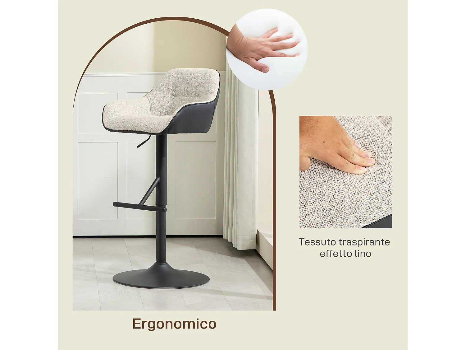 Set 2 sgabelli moderni regolabili con schienale braccioli nero grigio