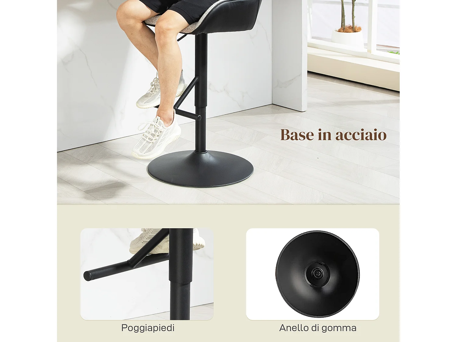 Set 2 sgabelli moderni regolabili con schienale braccioli nero grigio