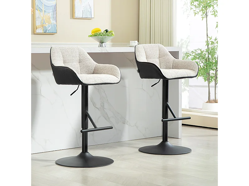 Set 2 sgabelli moderni regolabili con schienale braccioli nero grigio