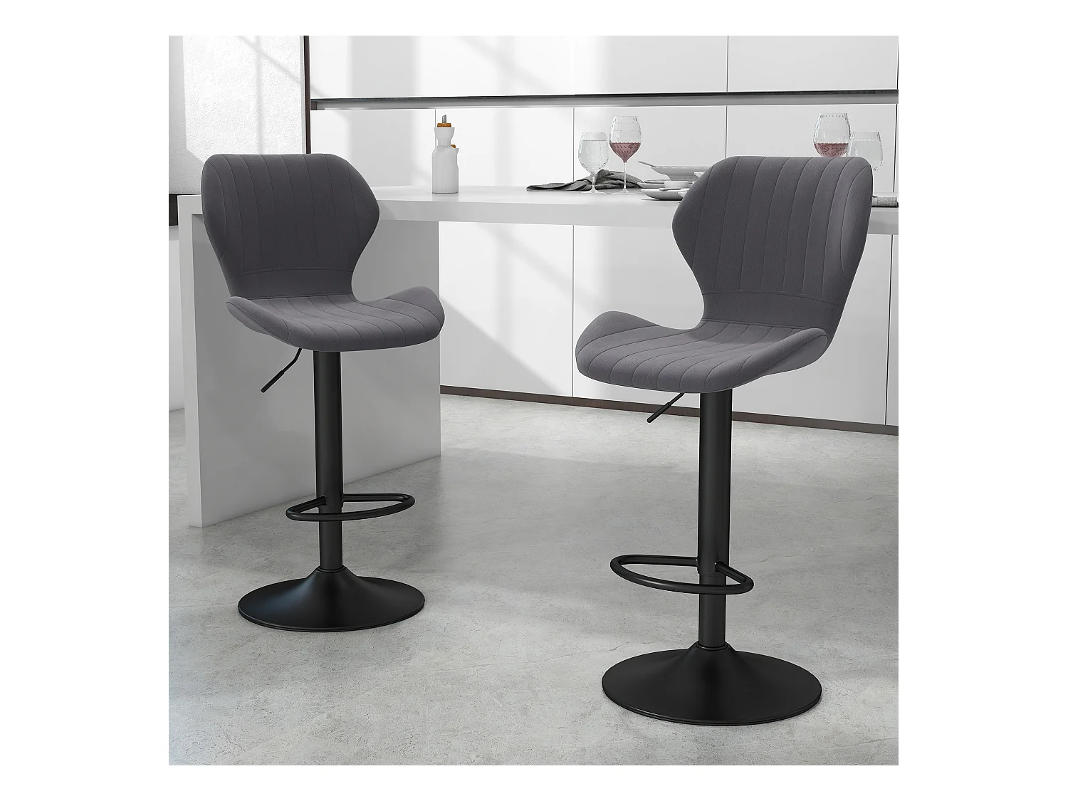 Set 2 sgabelli bar girevoli effetto velluto altezza regolabile