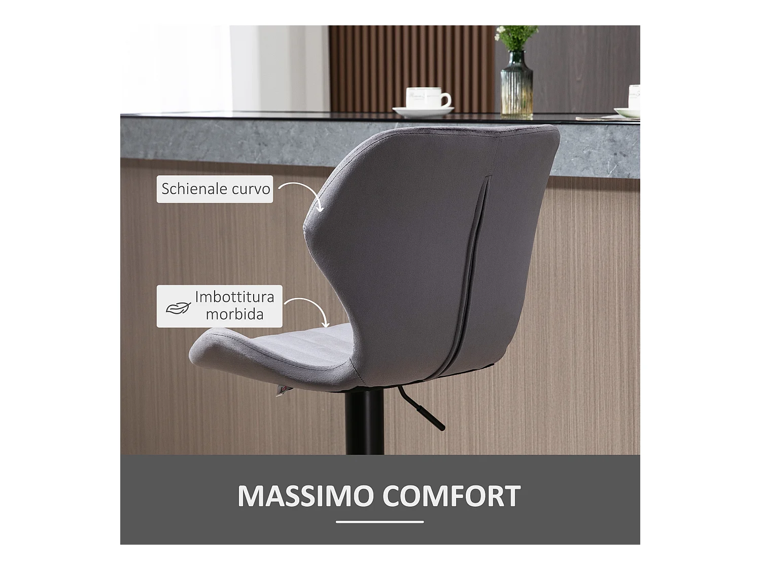 Set 2 sgabelli bar girevoli effetto velluto altezza regolabile