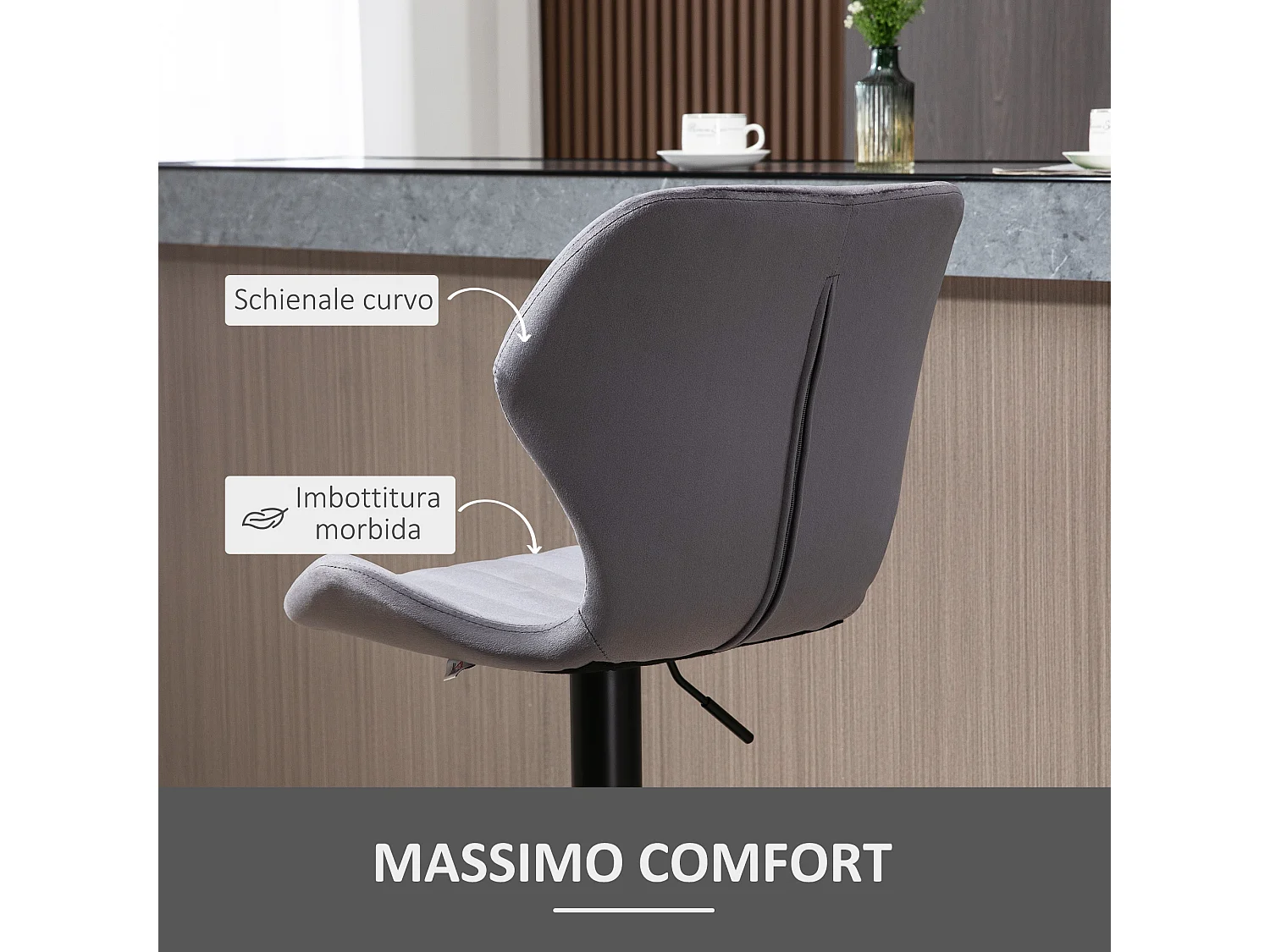 Set 2 sgabelli bar girevoli effetto velluto altezza regolabile