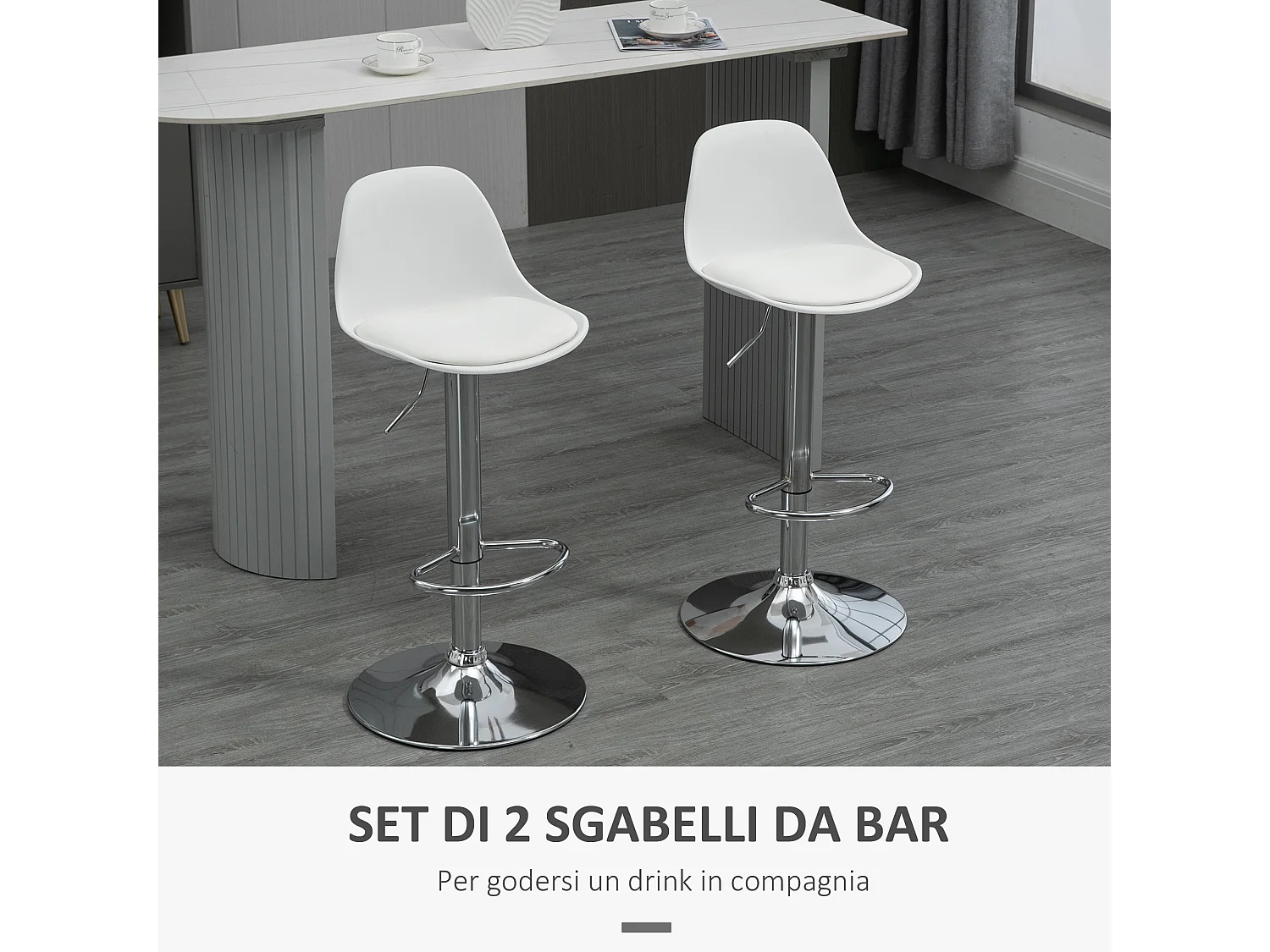 Set 2 sgabelli alti girevoli con schienale e altezza regolabile