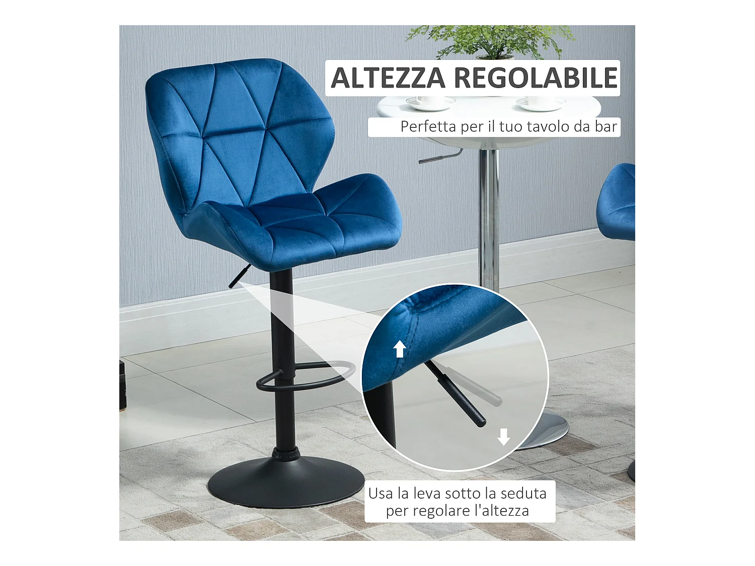 Set 2 sgabelli da bar girevoli altezza regolabile in velluto