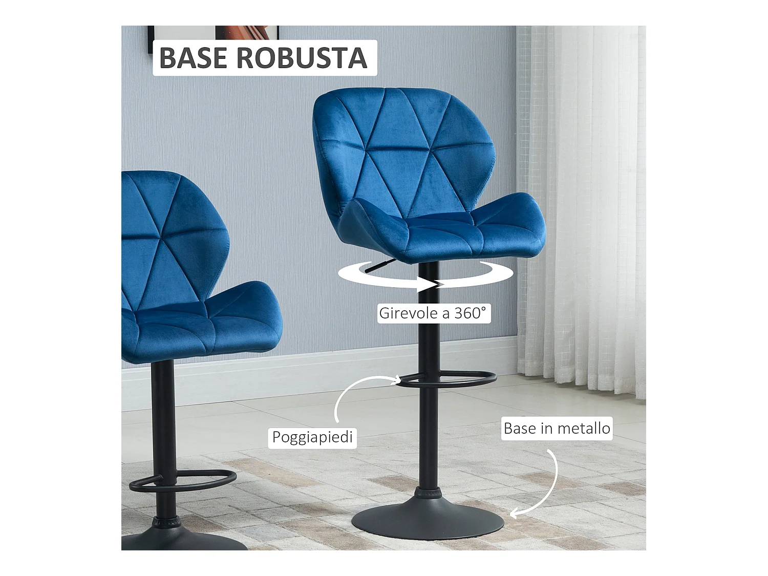 Set 2 sgabelli da bar girevoli altezza regolabile in velluto