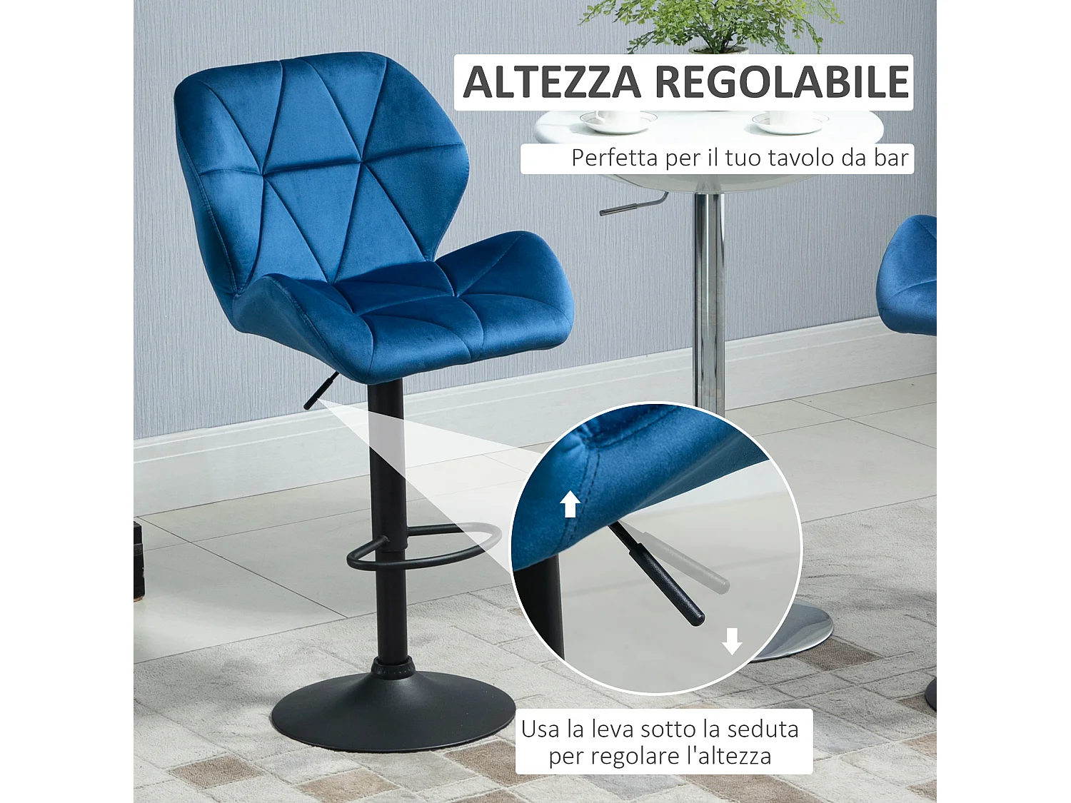 Set 2 sgabelli da bar girevoli altezza regolabile in velluto