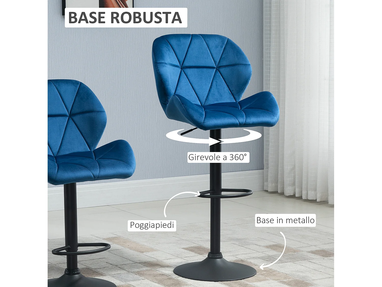 Set 2 sgabelli da bar girevoli altezza regolabile in velluto