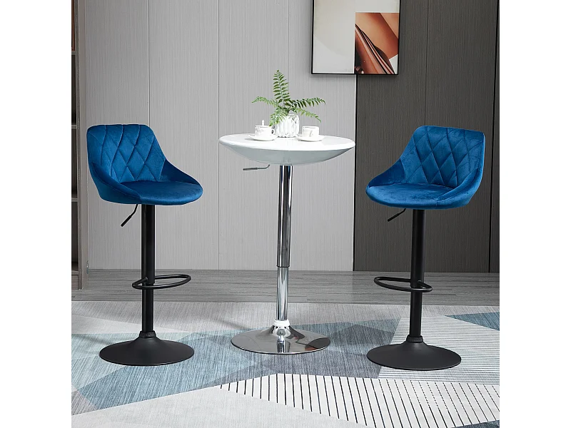 Set 2 Sgabelli da Bar Girevoli Velluto Blu Altezza Regolabile