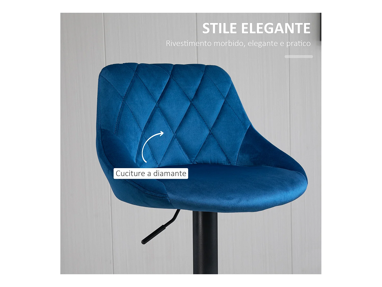 Set 2 Sgabelli da Bar Girevoli Velluto Blu Altezza Regolabile