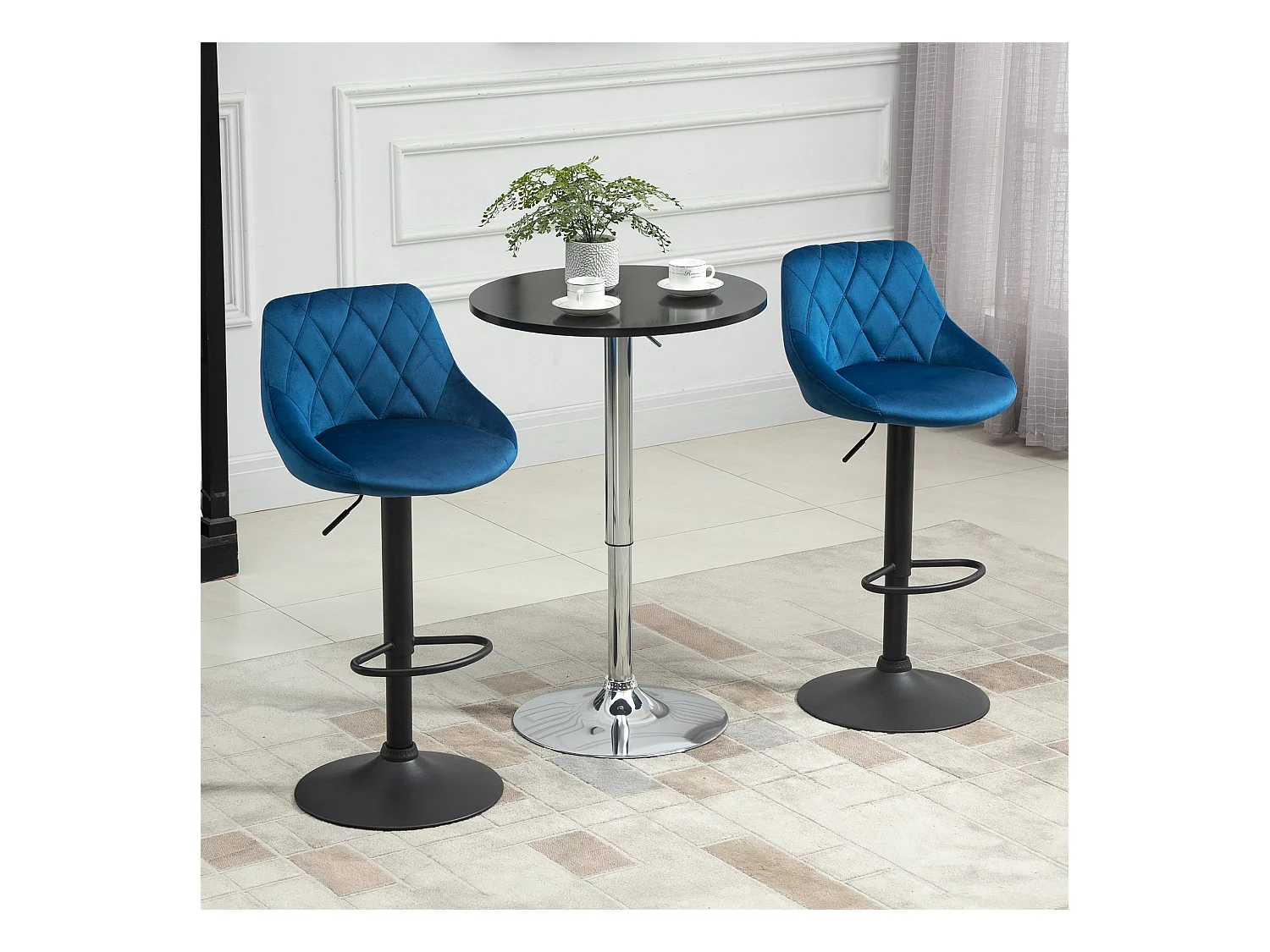 Set 2 Sgabelli da Bar Girevoli Velluto Blu Altezza Regolabile