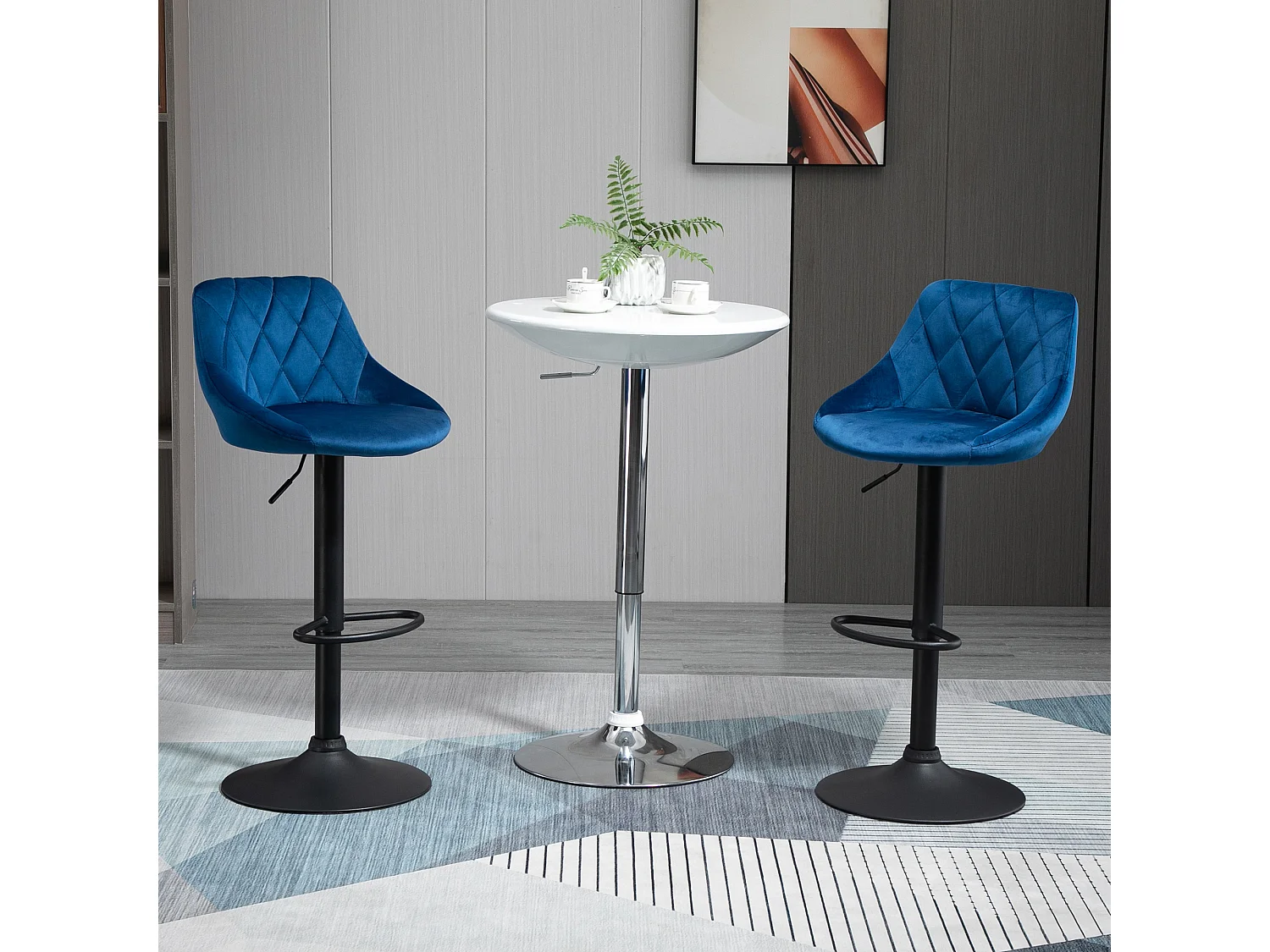 Set 2 Sgabelli da Bar Girevoli Velluto Blu Altezza Regolabile