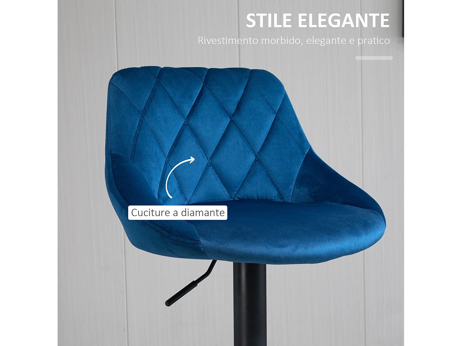 Set 2 Sgabelli da Bar Girevoli Velluto Blu Altezza Regolabile