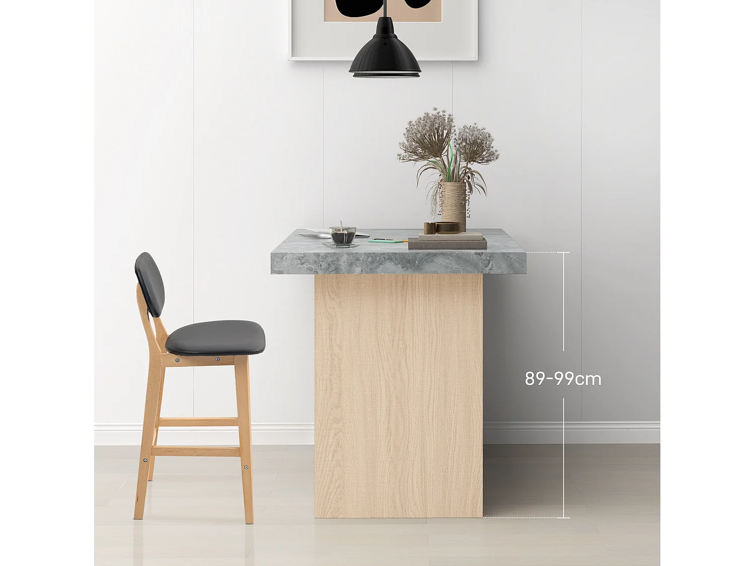 Set 2 sgabelli da bar con poggiapiedi e schienale in finta pelle nero