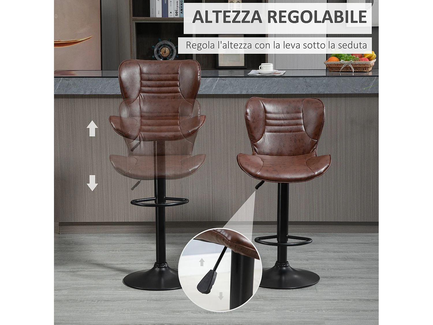 Set 2 sgabelli da bar girevoli con altezza regolabile e poggiapiedi