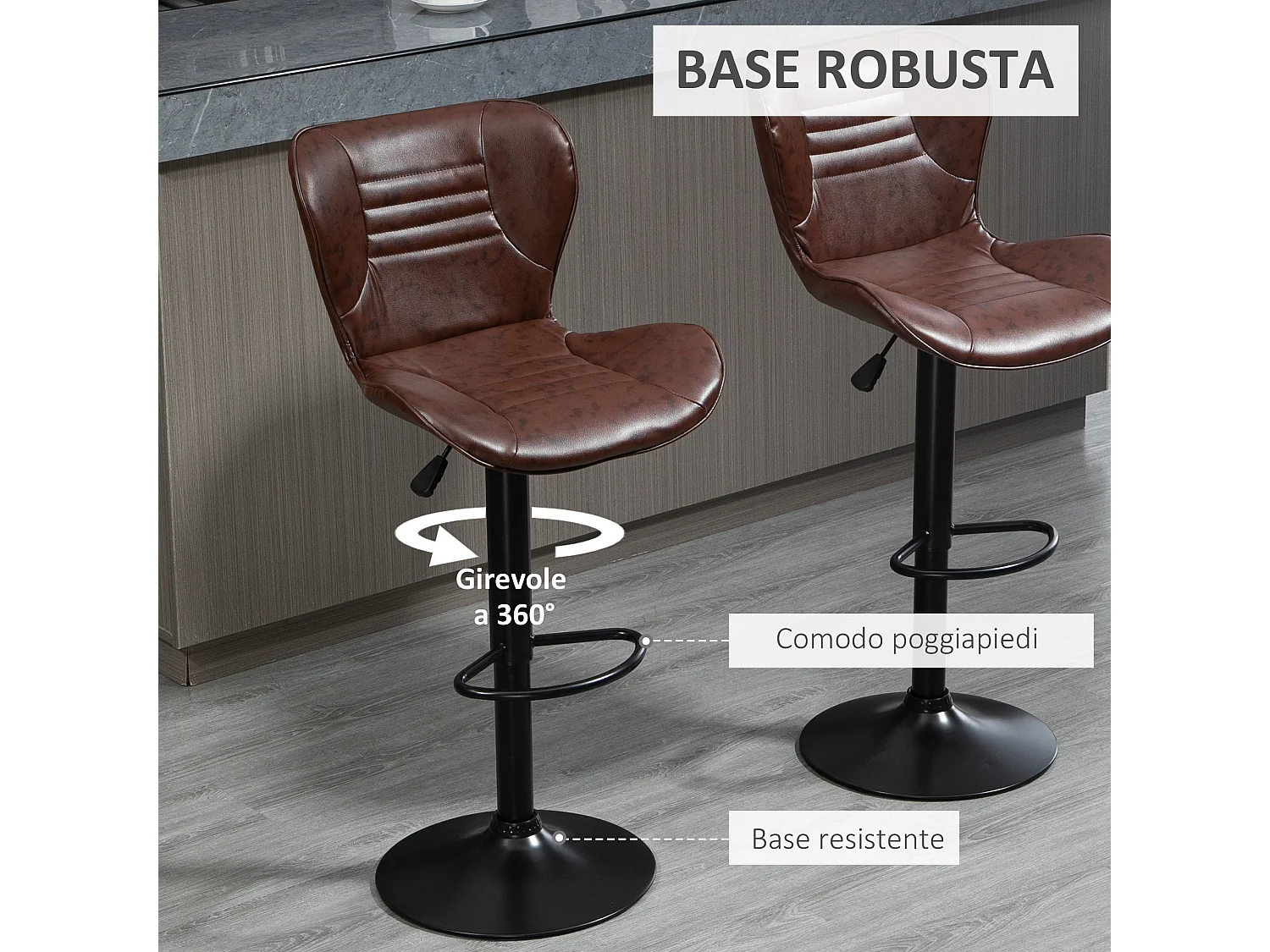 Set 2 sgabelli da bar girevoli con altezza regolabile e poggiapiedi