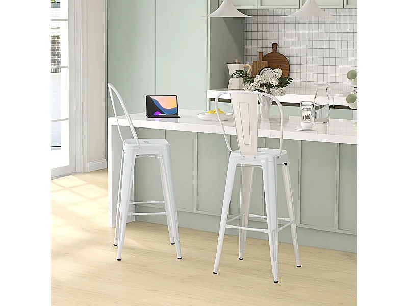 Set 2 sgabelli da bar impilabili con schienale rimovibile bianco