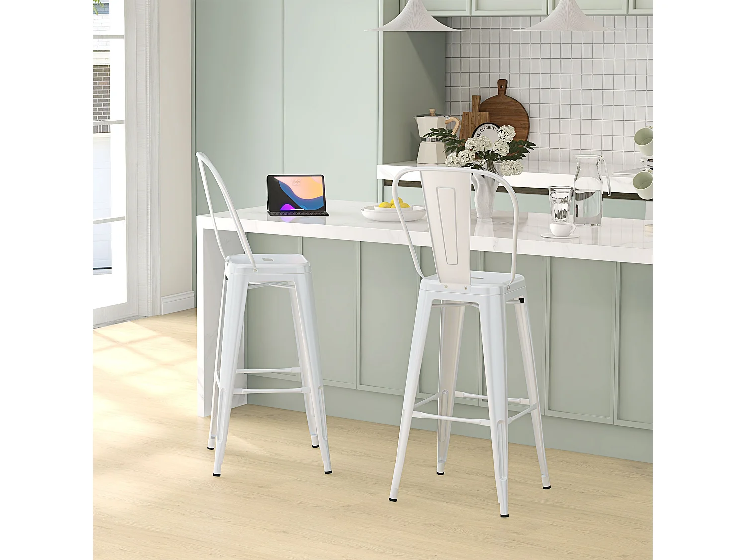 Set 2 sgabelli da bar impilabili con schienale rimovibile bianco