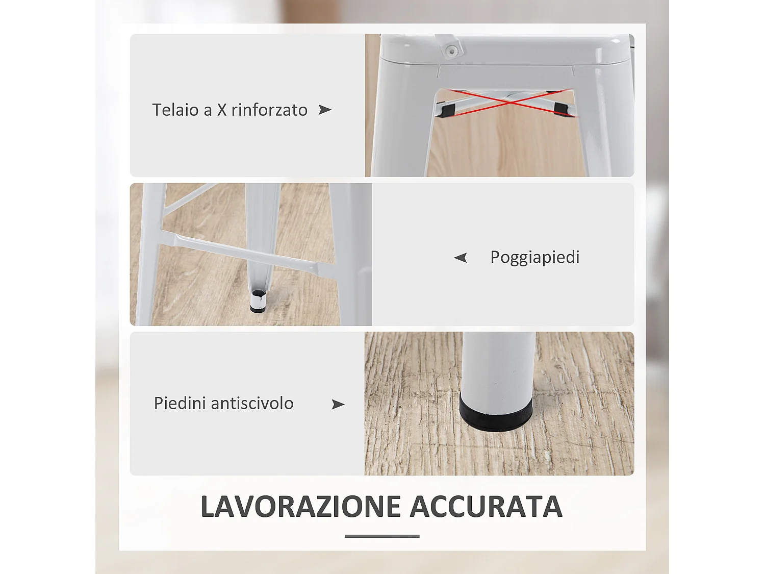 Set 2 sgabelli da bar impilabili con schienale rimovibile bianco