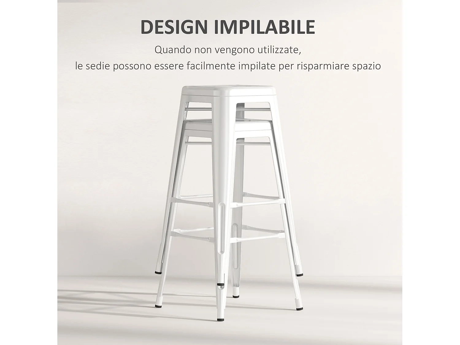 Set 2 sgabelli da bar impilabili con schienale rimovibile bianco