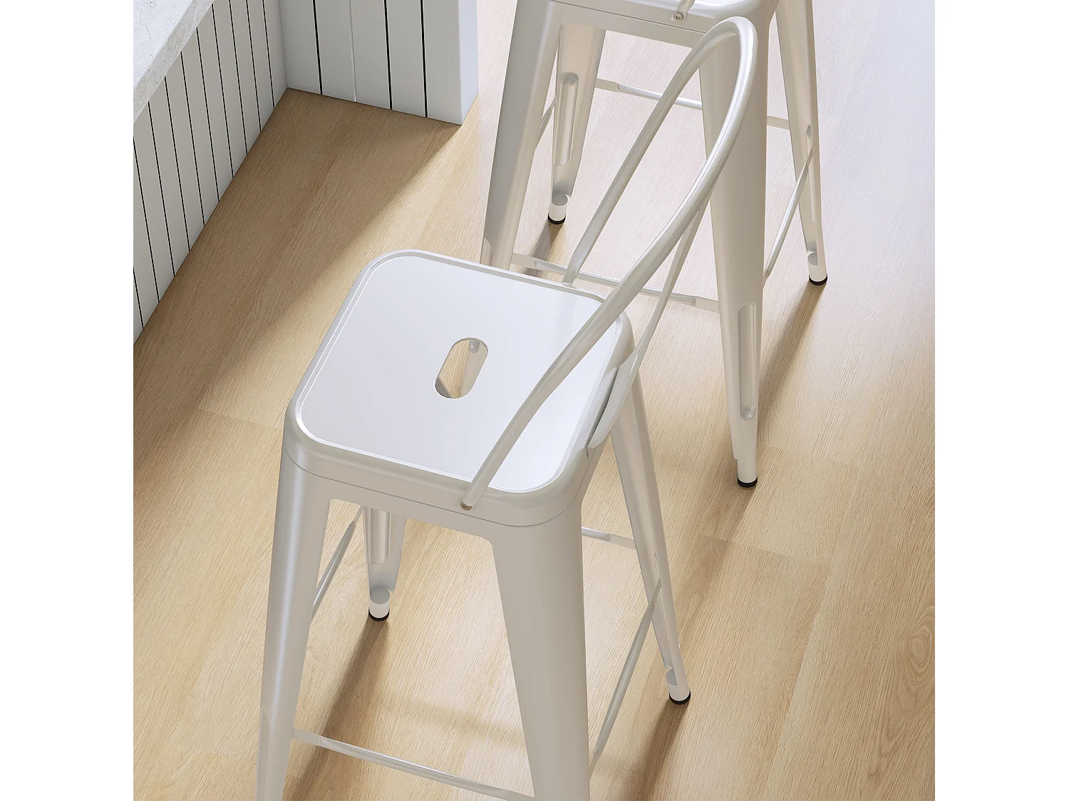 Set 2 sgabelli da bar impilabili con schienale rimovibile bianco