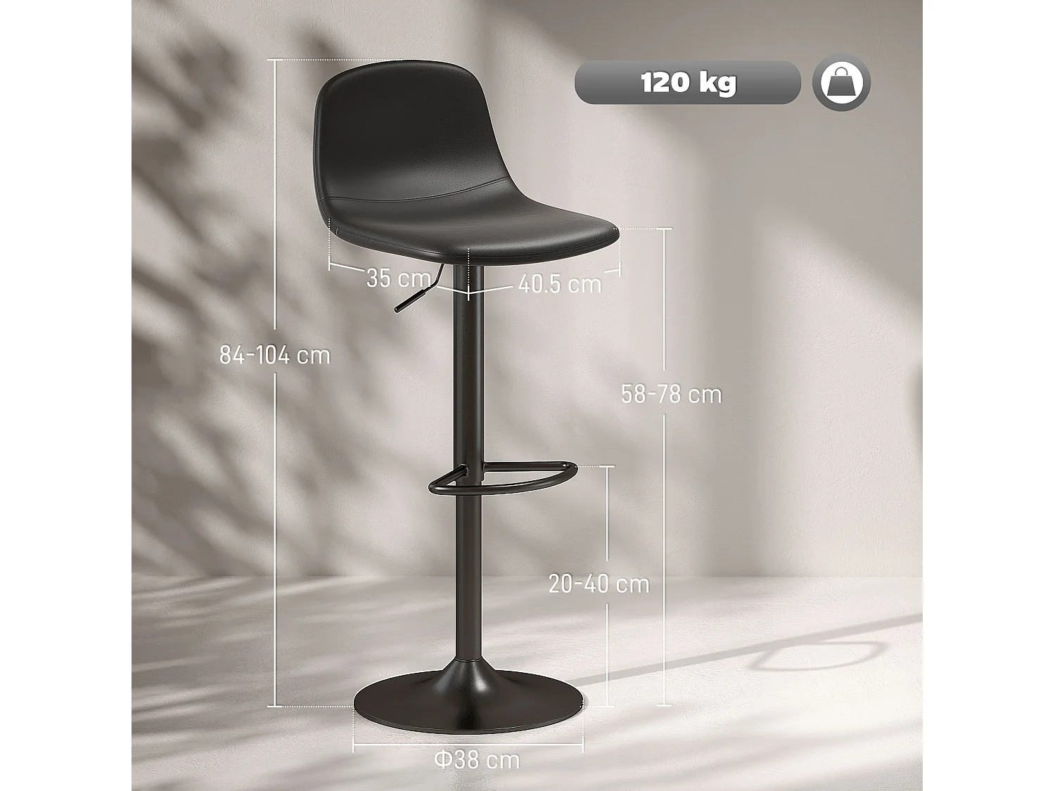 Set 2 sgabelli da bar con schienale in finta pelle pu nero