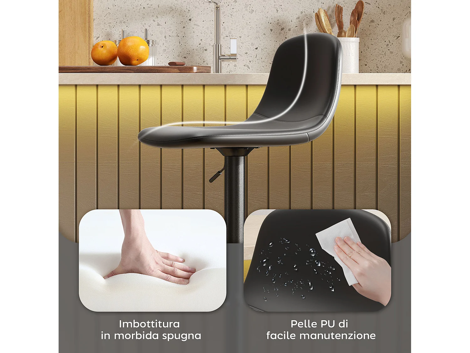 Set 2 sgabelli da bar con schienale in finta pelle pu nero