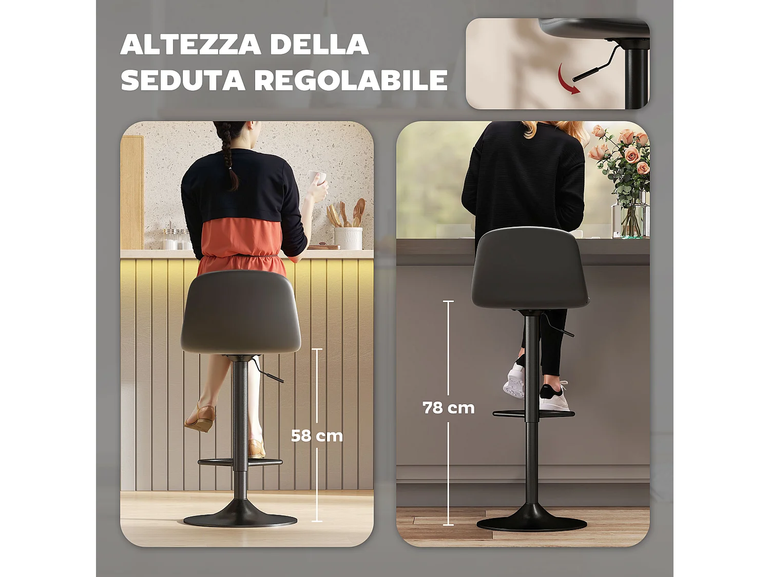 Set 2 sgabelli da bar con schienale in finta pelle pu nero