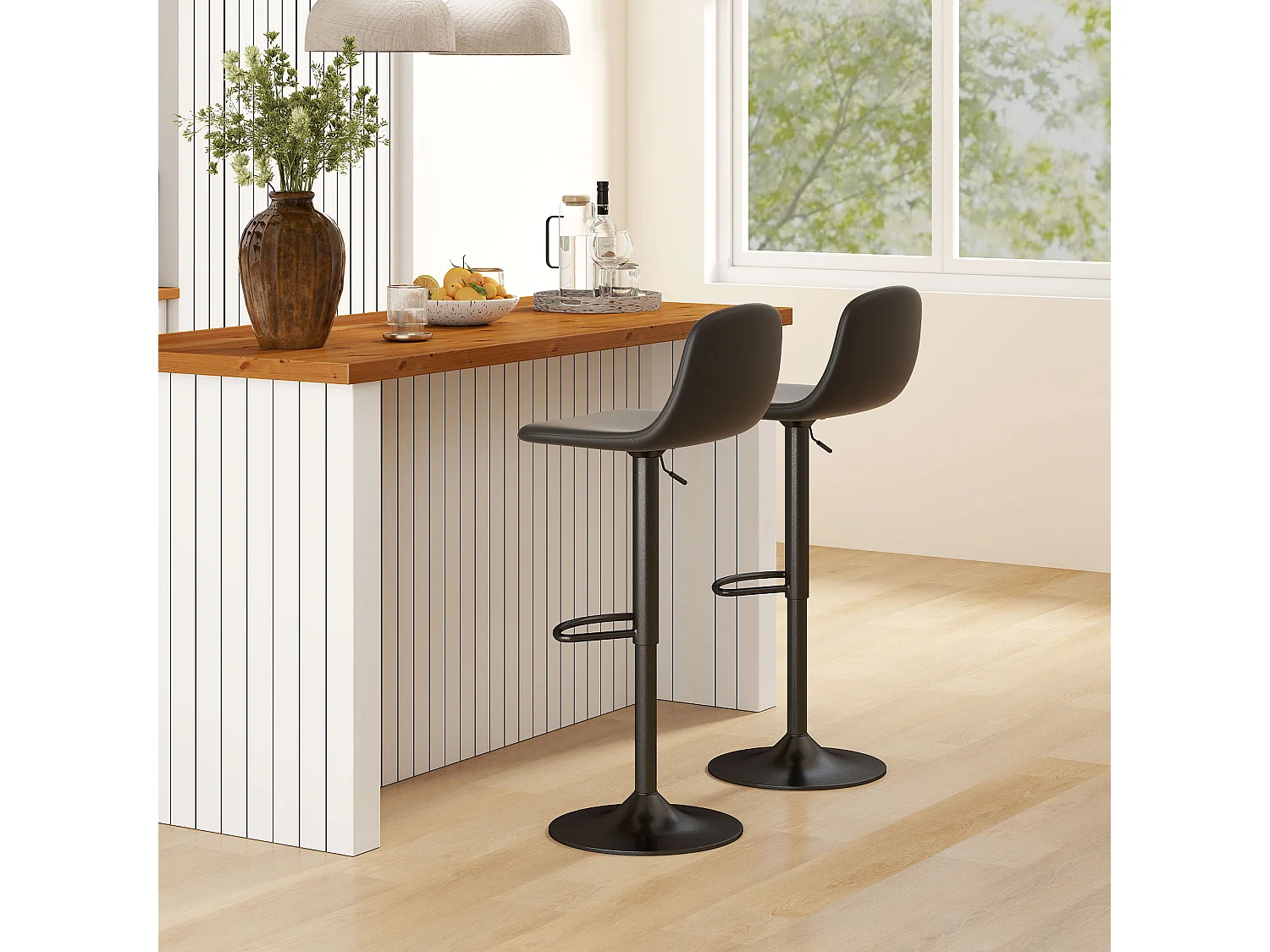 Set 2 sgabelli da bar con schienale in finta pelle pu nero