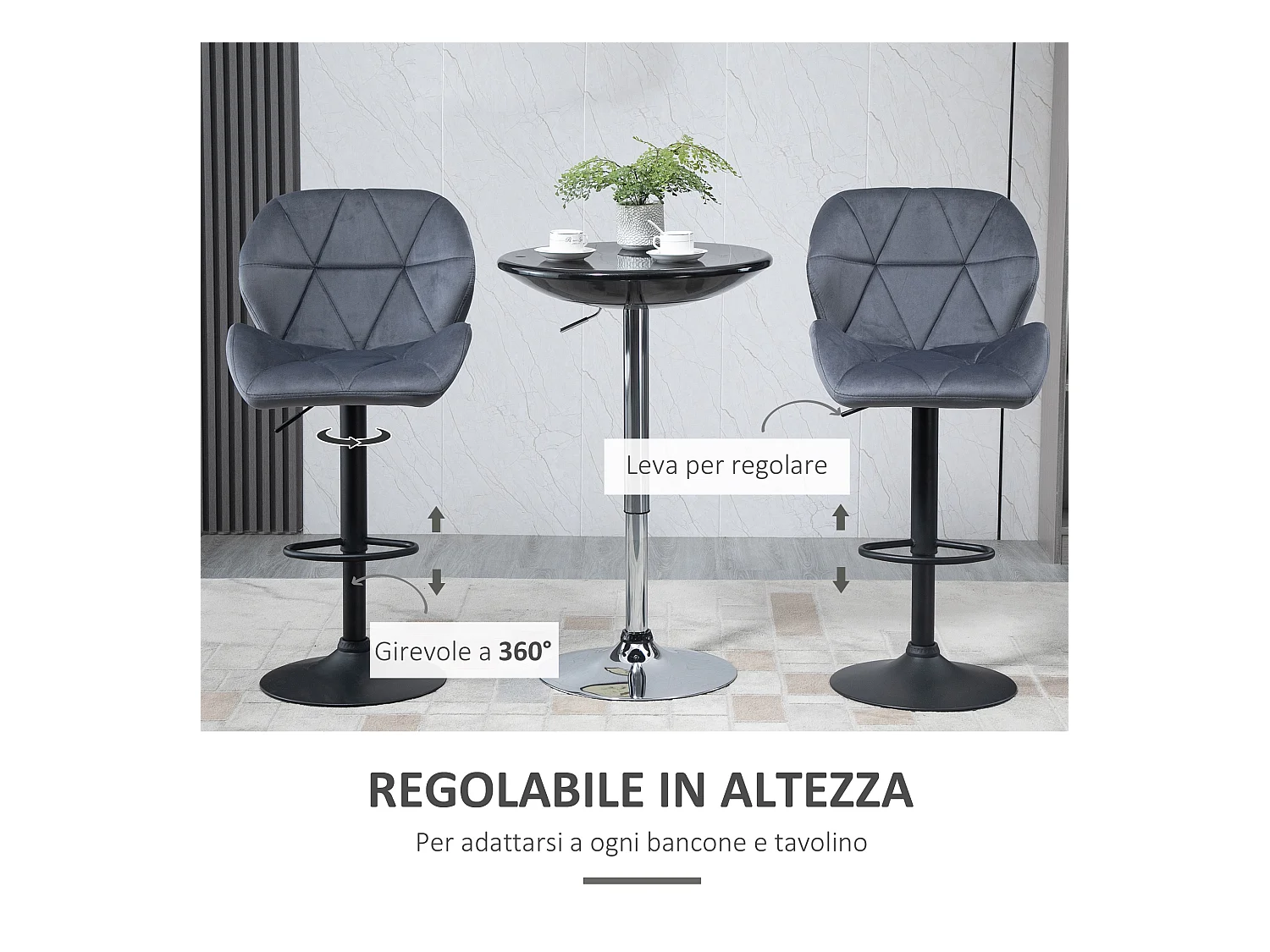 Set 2 sgabelli da bar girevoli altezza regolabile in velluto