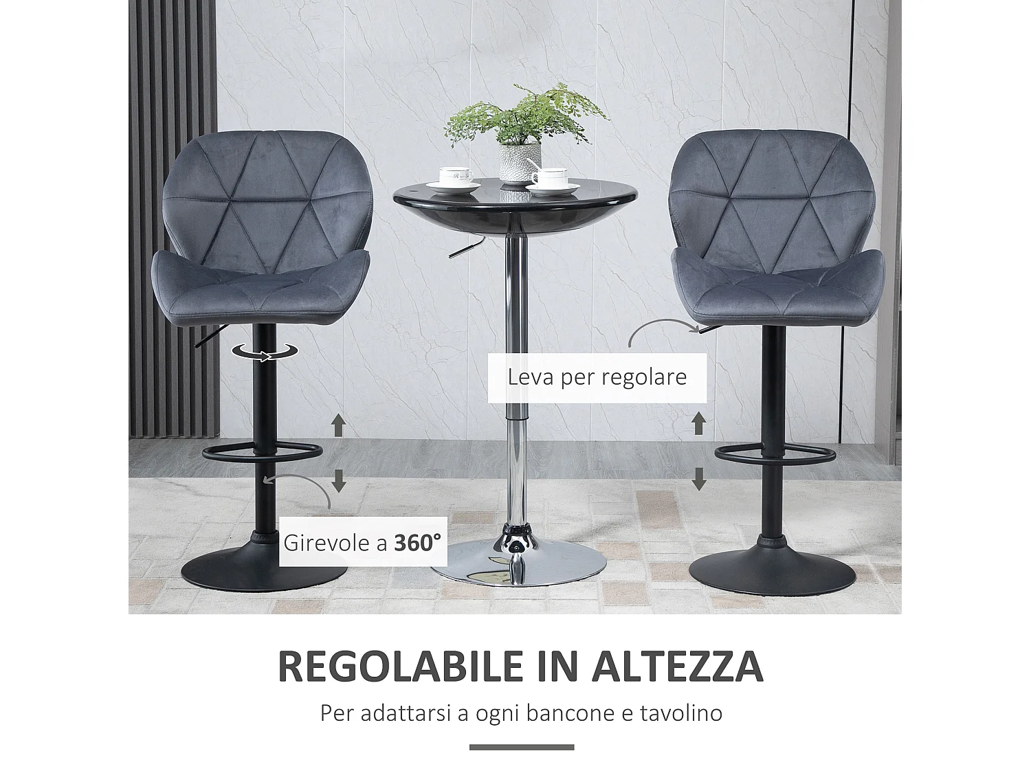 Set 2 sgabelli da bar girevoli altezza regolabile in velluto