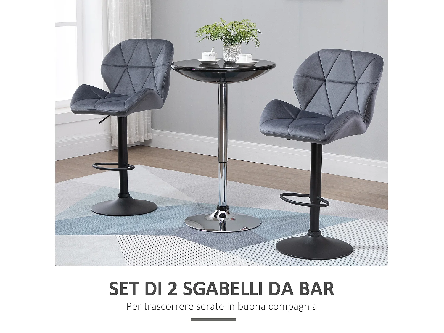 Set 2 sgabelli da bar girevoli altezza regolabile in velluto