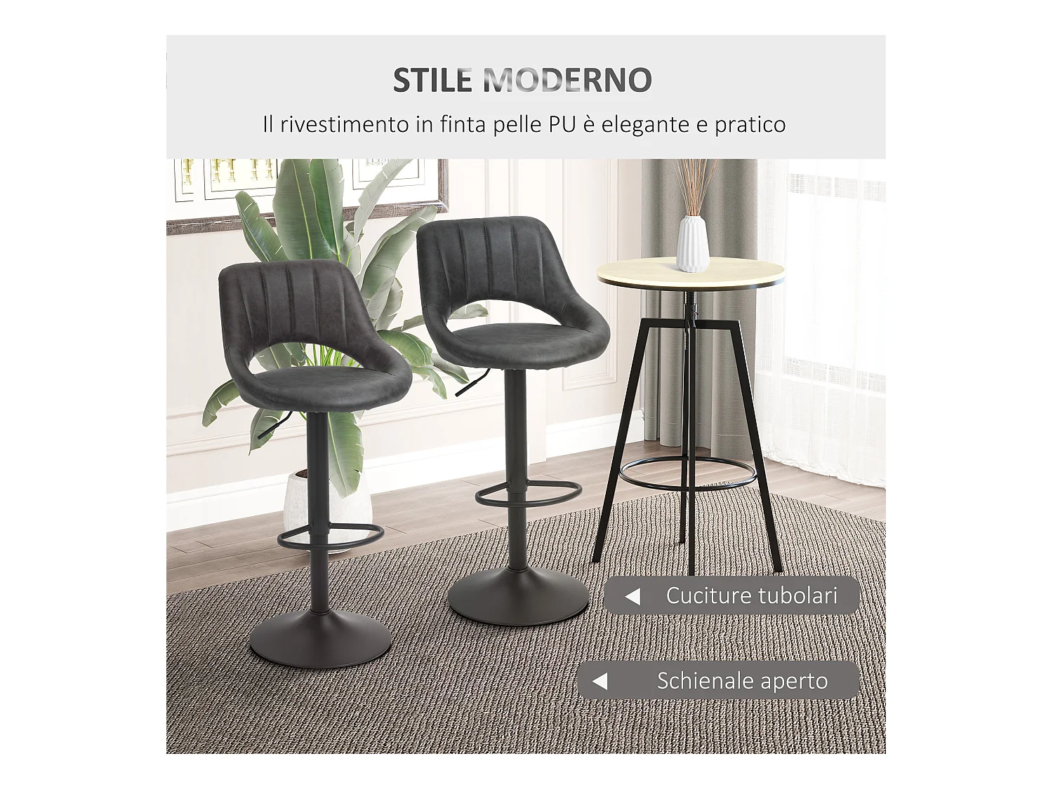 Set 2 sgabelli da bar girevoli altezza regolabile e poggiapiedi