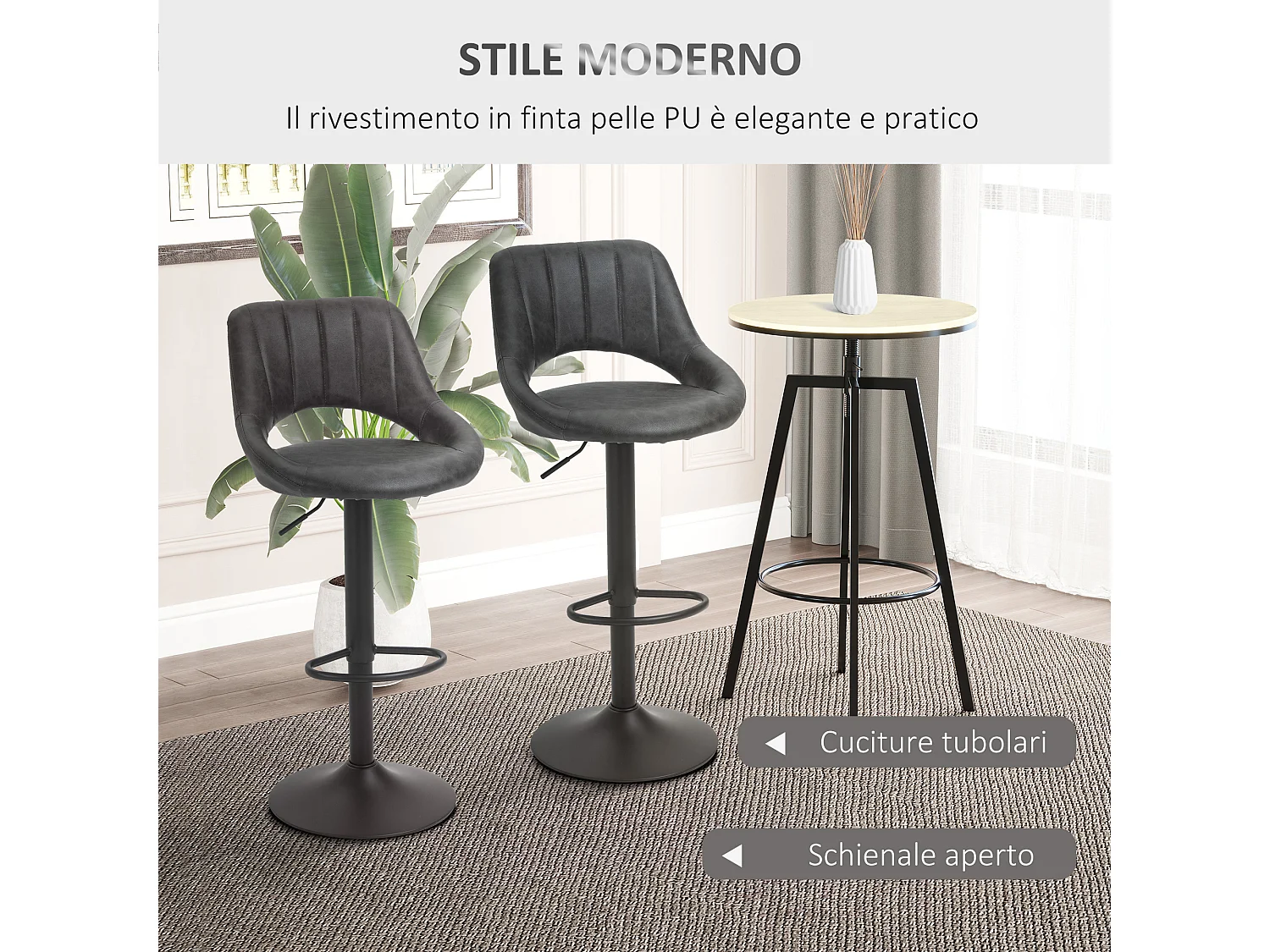 Set 2 sgabelli da bar girevoli altezza regolabile e poggiapiedi