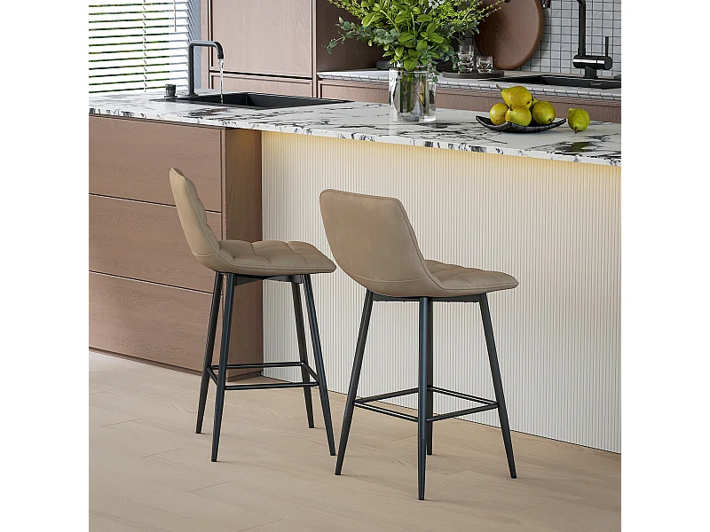 Set 2 sgabelli da cucina stile nordico effetto velluto marrone