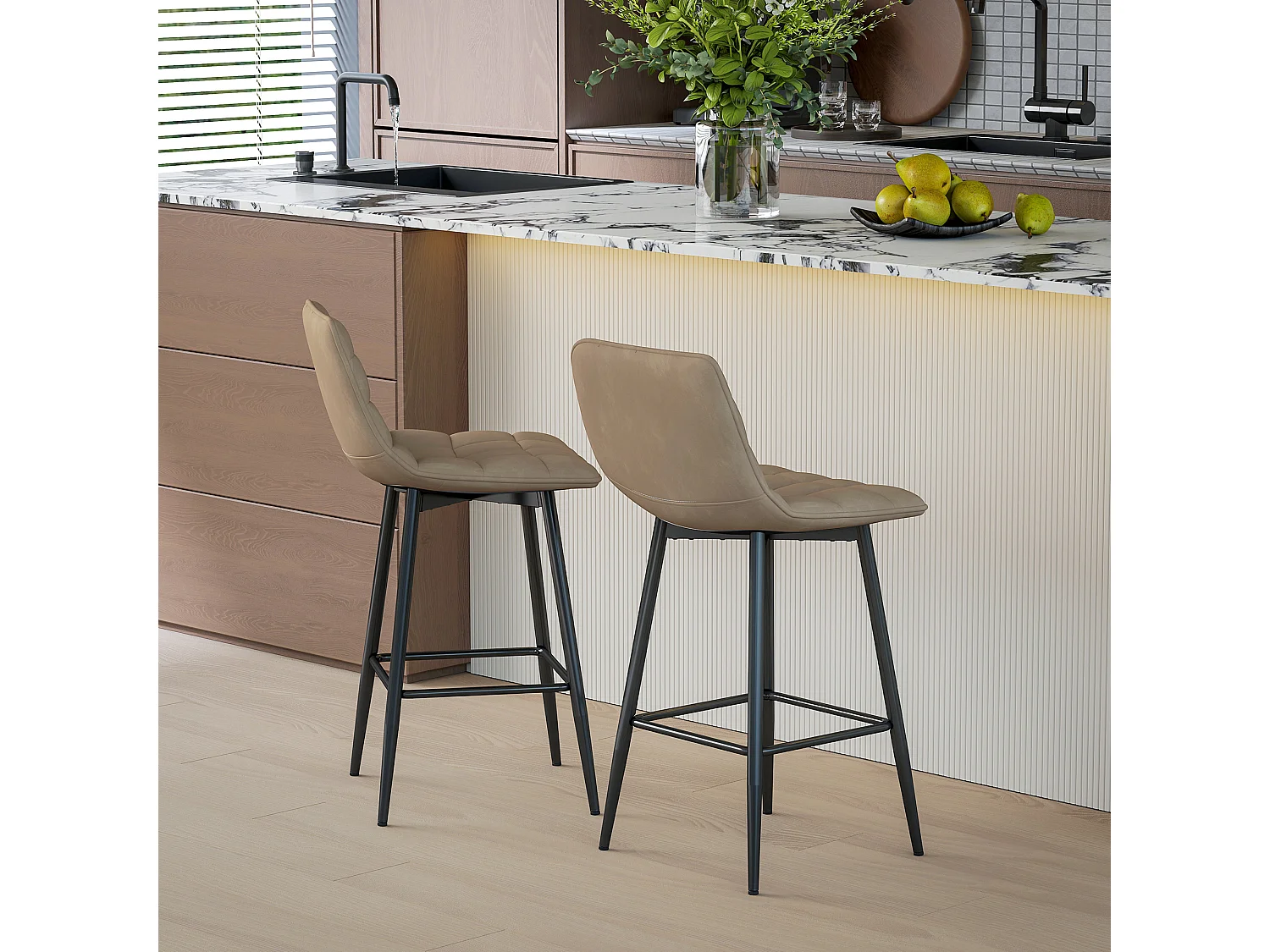 Set 2 sgabelli da cucina stile nordico effetto velluto marrone