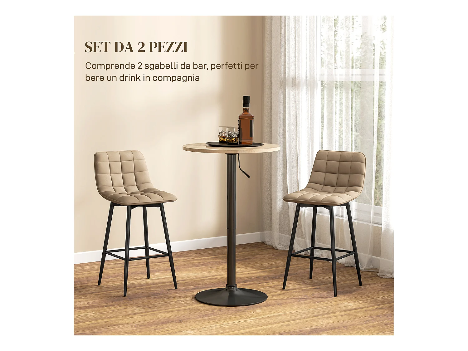 Set 2 sgabelli da cucina stile nordico effetto velluto marrone