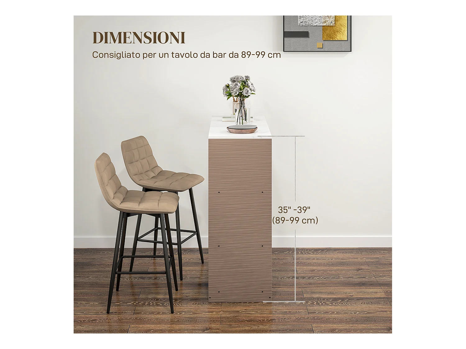 Set 2 sgabelli da cucina stile nordico effetto velluto marrone