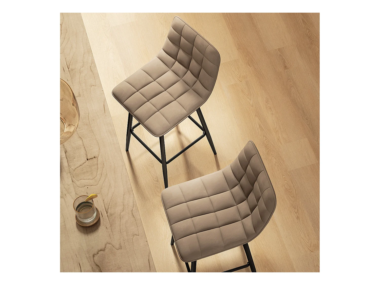 Set 2 sgabelli da cucina stile nordico effetto velluto marrone