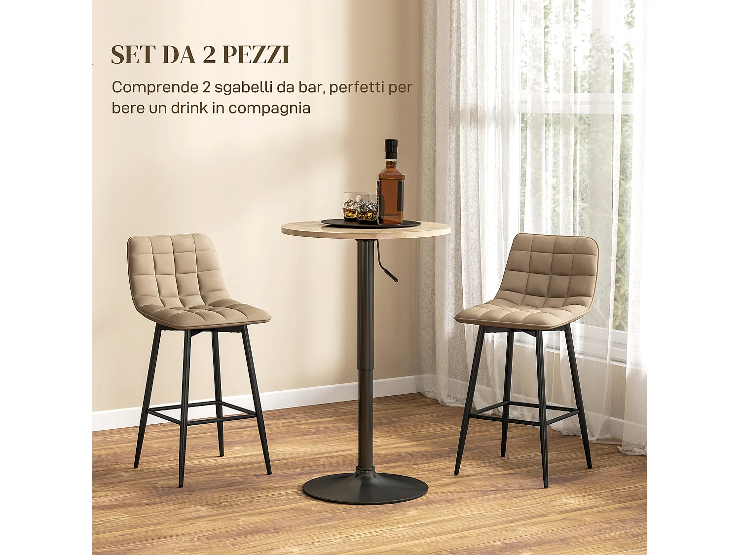 Set 2 sgabelli da cucina stile nordico effetto velluto marrone