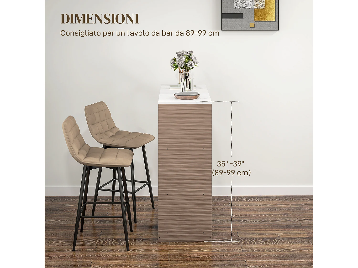 Set 2 sgabelli da cucina stile nordico effetto velluto marrone