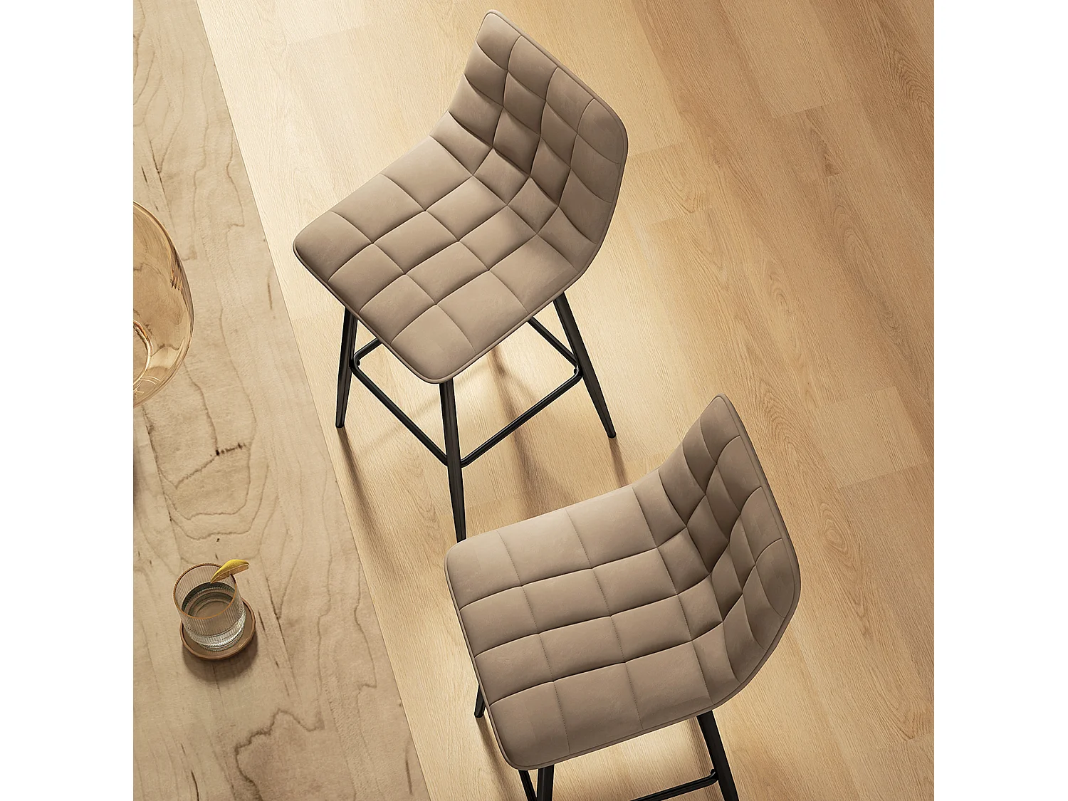 Set 2 sgabelli da cucina stile nordico effetto velluto marrone